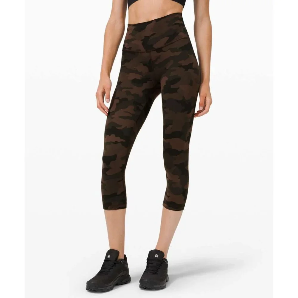 Lululemon Wunder Train Camo Brown High-Rise Crop Athletic Legging 21" Sz 4 - Picture 3 of 8